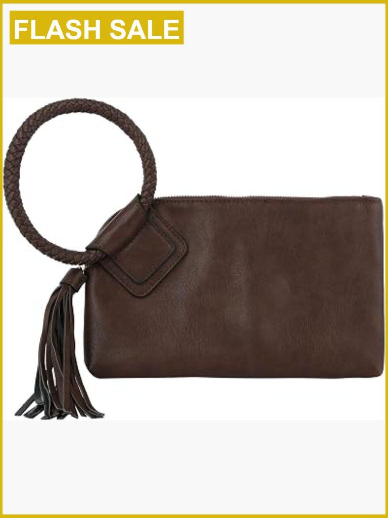 Vegan Leather Clutch Wristlet Evening Purse With Strap, 6 Card Slots, Zipper